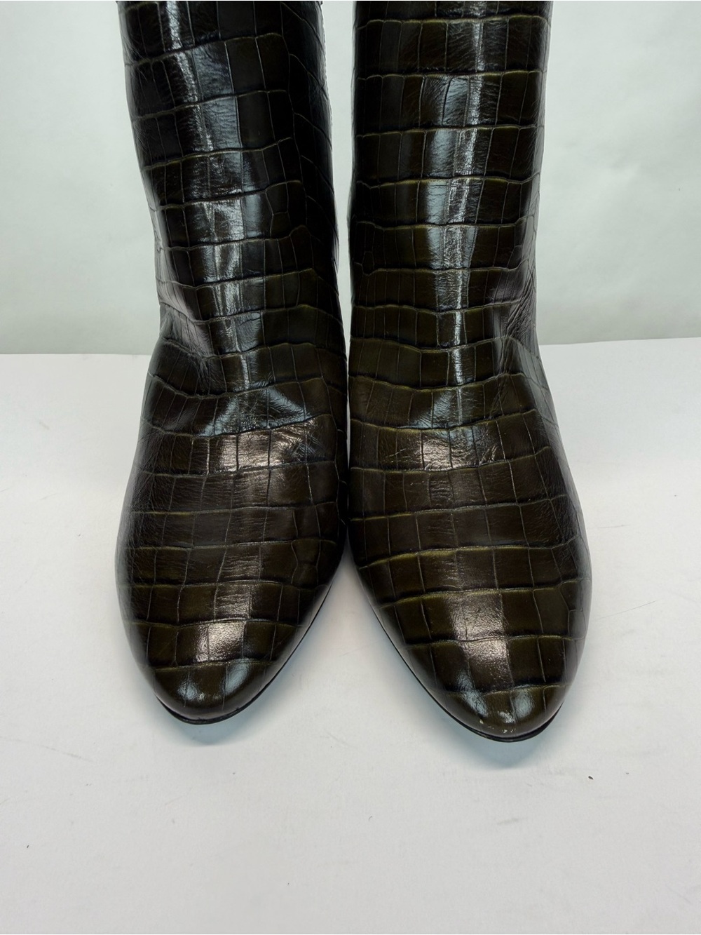 New Longchamp Croc Embossed Leather Knee High Boot Khaki Sz 10 - Picture 10 of 16